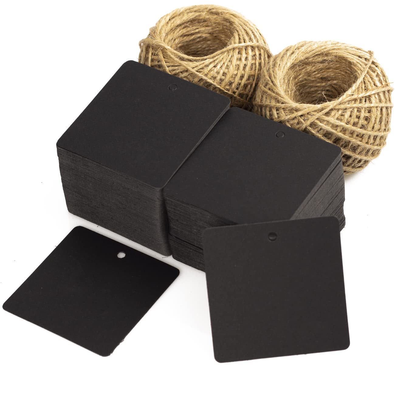 200 PCS Black Square Kraft Paper Gift Tags with Natural Jute Twine - Blank Hang Tags for DIY Arts & Crafts, Wedding Favors, Christmas Presents - Perfect for Gift Wrapping, Party Decorations & Scrapbooking