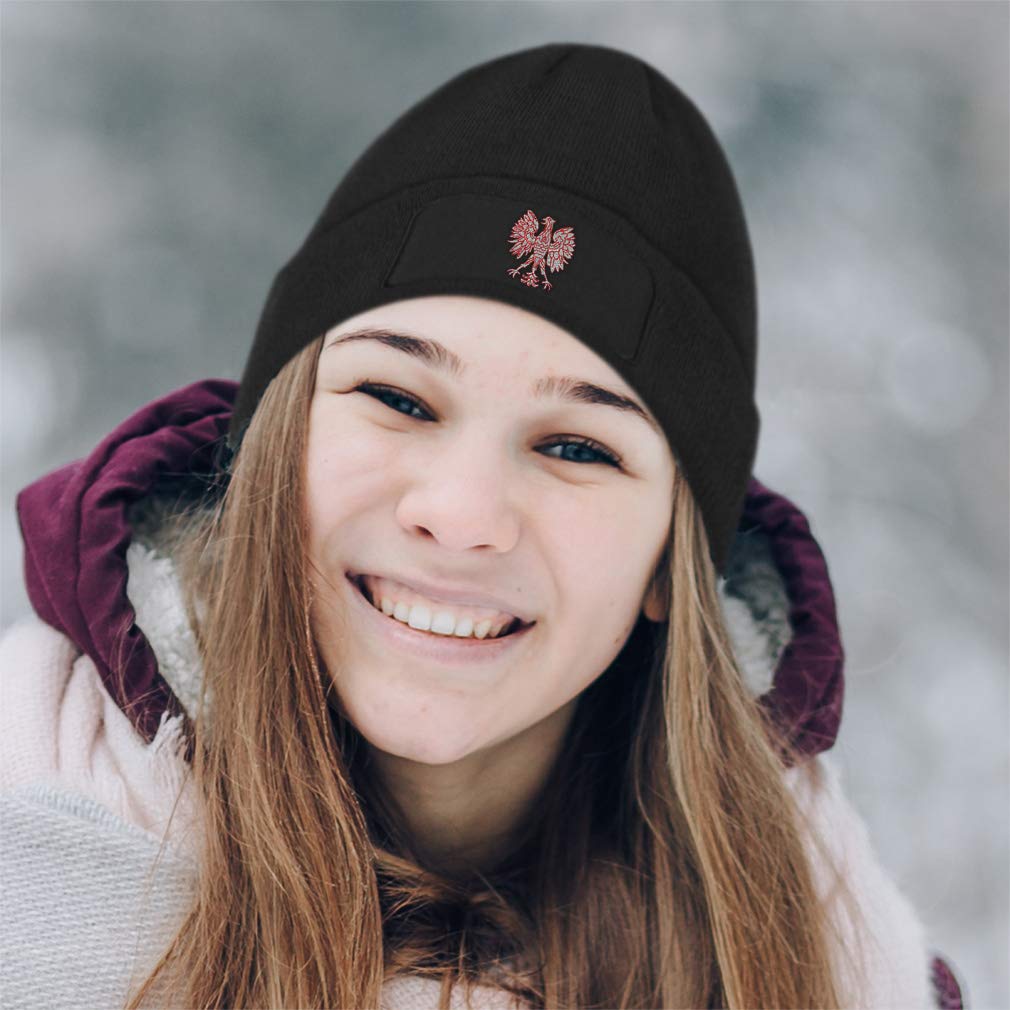 Polish Eagle Embroidery Patch Beanie Hat for Men & Women - Warm Winter Skull Cap with Eagle Design for Outdoor Activities & Casual Wear