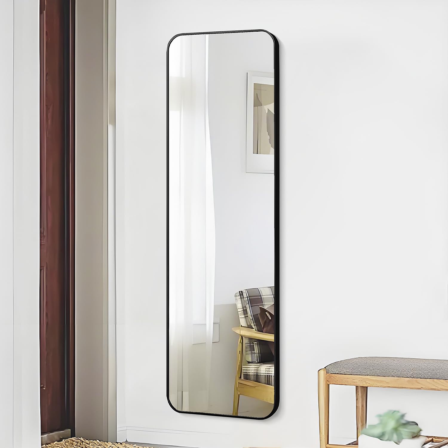 Full Length Mirror 57x20 Inches - Black Metal Frame Hanging or Wall Mounted Dressing Mirror for Bedroom, Bathroom & Living Room - Perfect for Full-Body Viewing, Outfit Checks & Home Decor (57 Inch, 5.7ft Tall)