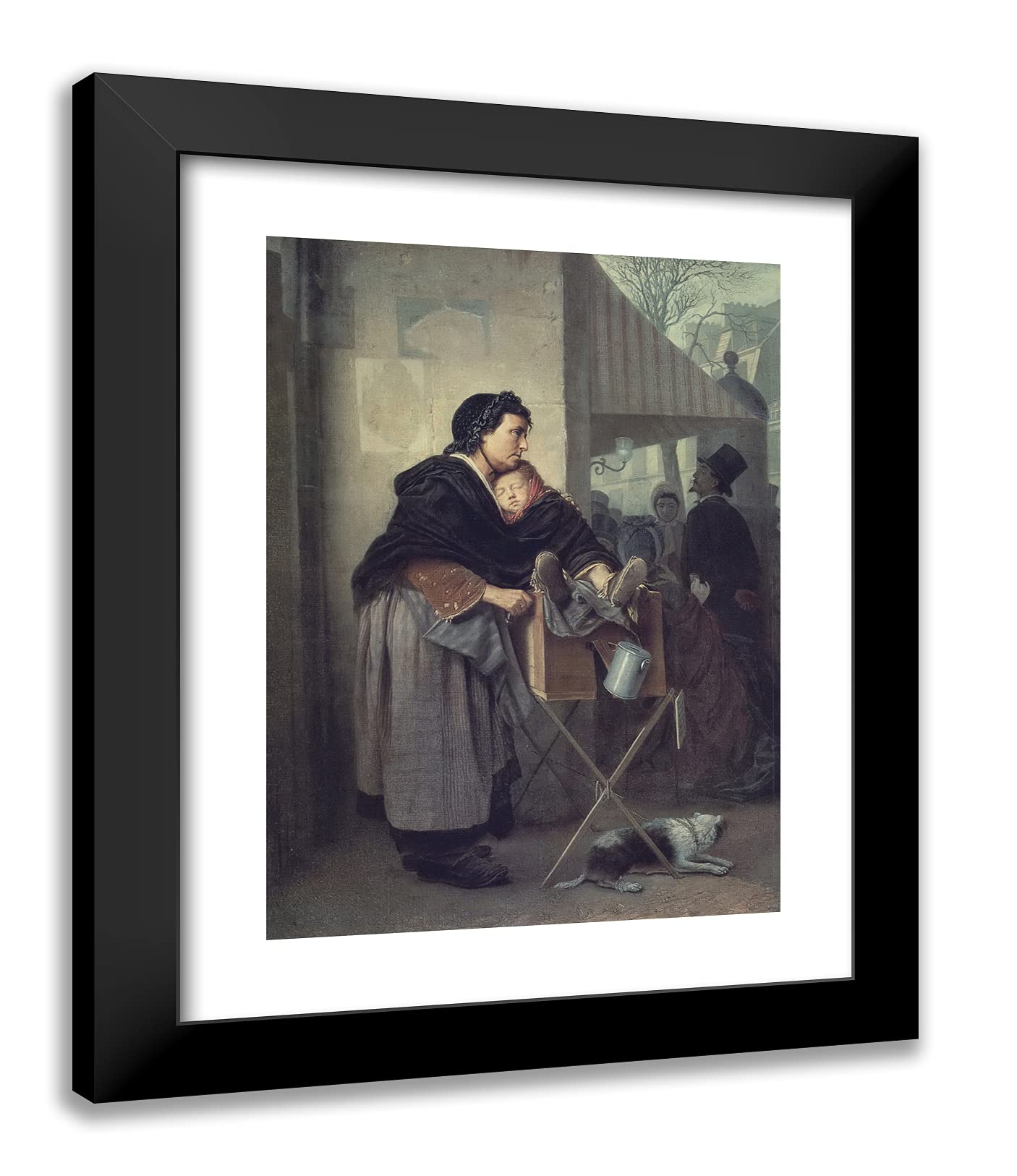 Vasily Perov 'Organ Grinder in Paris' 20x24 Inch Black Modern Framed Art Print - Perfect for Living Room, Office & Home Decor