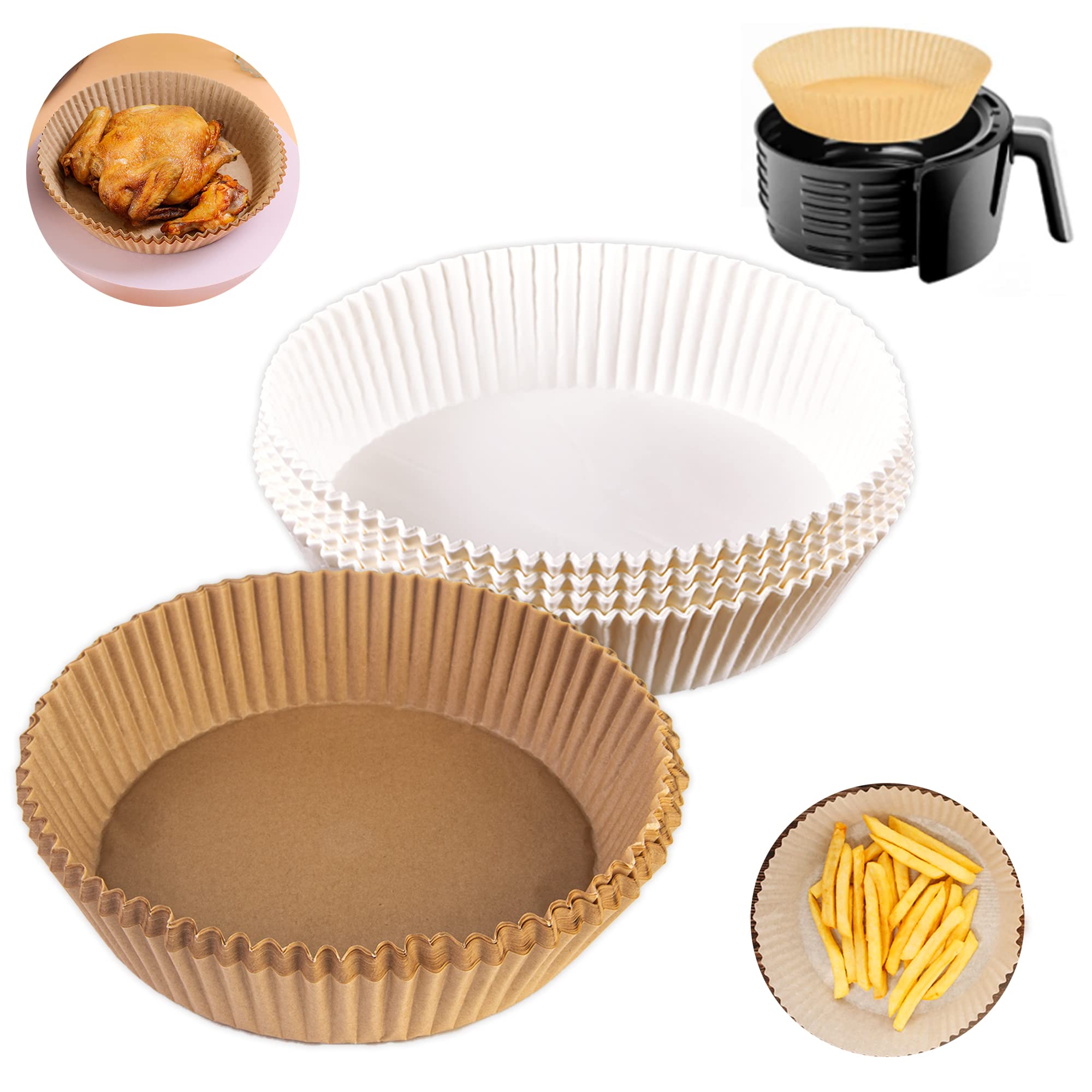 200PCS Non-Stick Perforated Parchment Paper Air Fryer Liners - Round Disposable Baking Sheets for Air Fryer, Oven, Microwave - Perfect for Roasting, Baking & Reheating Food
