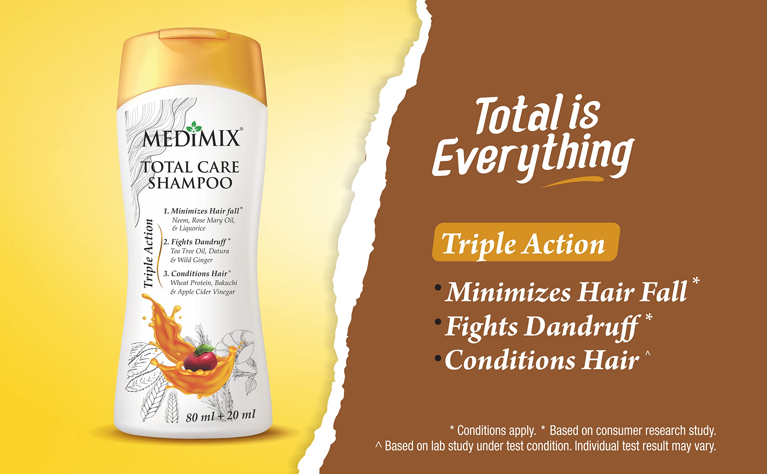 MEDIMIX Total Care Shampoo for Hair Fall & Dandruff Control - 2 Pack (100ml Each) with Natural Conditioning Formula | Perfect for Daily Hair Care & Scalp Health at Home or Travel