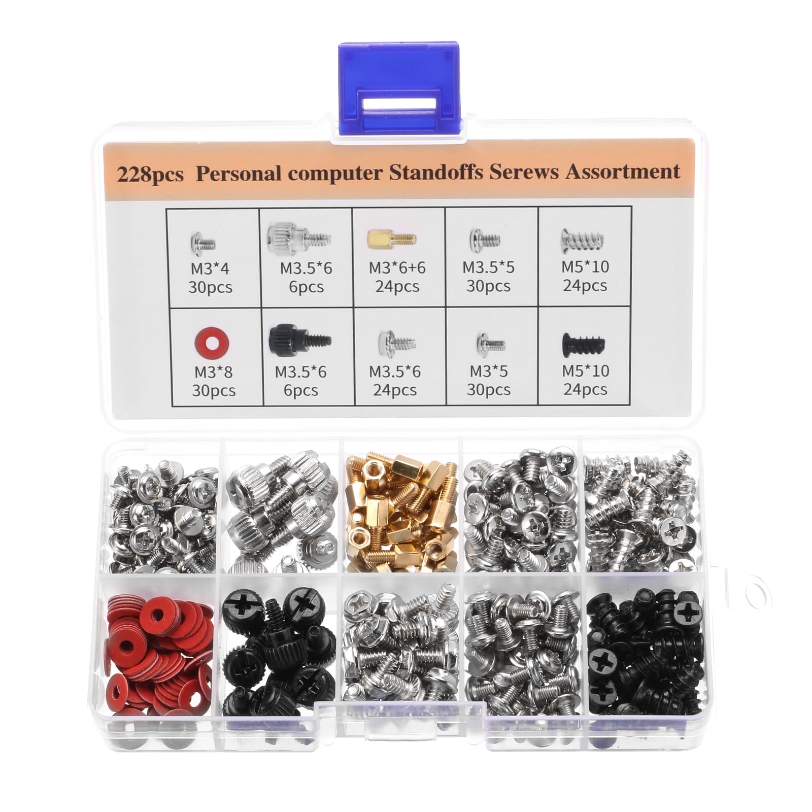 228pcs PC Computer Screws Standoffs Kit - Motherboard, Hard Drive, Fan & Graphics Card Mounting Hardware Set | Perfect for Computer Building, Repair and Upgrades