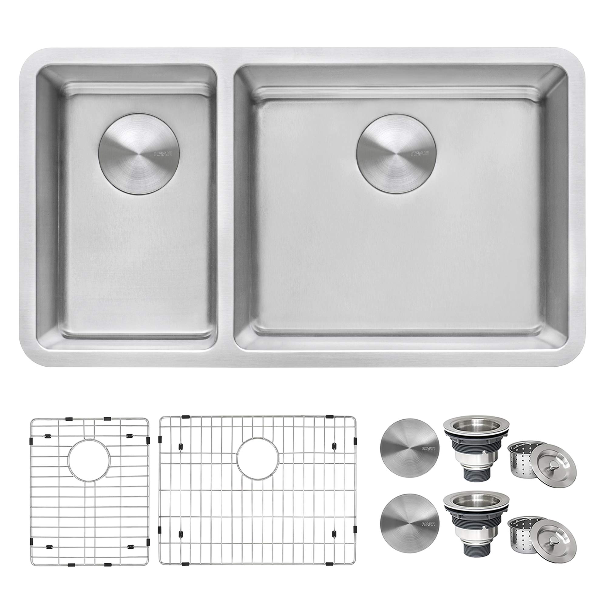 Ruvati 32-inch Undermount Double Bowl Kitchen Sink - 16 Gauge Stainless Steel with Brushed Finish (30/70 Split) | Scratch-Resistant & Easy to Clean | Perfect for Busy Kitchens, Restaurants & Home Renovations (Model RVM5307)