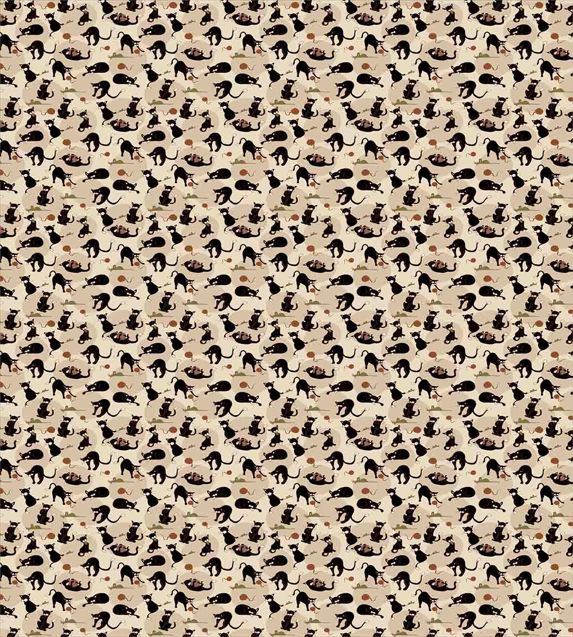 Ambesonne Cat Duvet Cover Set Queen Size - Hand Drawn Feline Pattern with Playing Kittens, Mouse & Yarn - 3 Piece Bedding Set with 2 Pillow Shams in Black, Tan & Sea Green - Perfect for Cat Lovers' Bedroom Decor & Cozy Pet-Themed Home Styling
