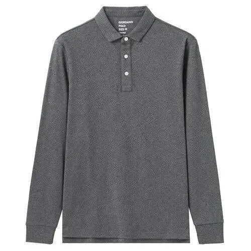 Premium Thick Cotton Men's Polo Shirt - Long Sleeve Casual Button Down Shirt for Business, Golf & Everyday Wear