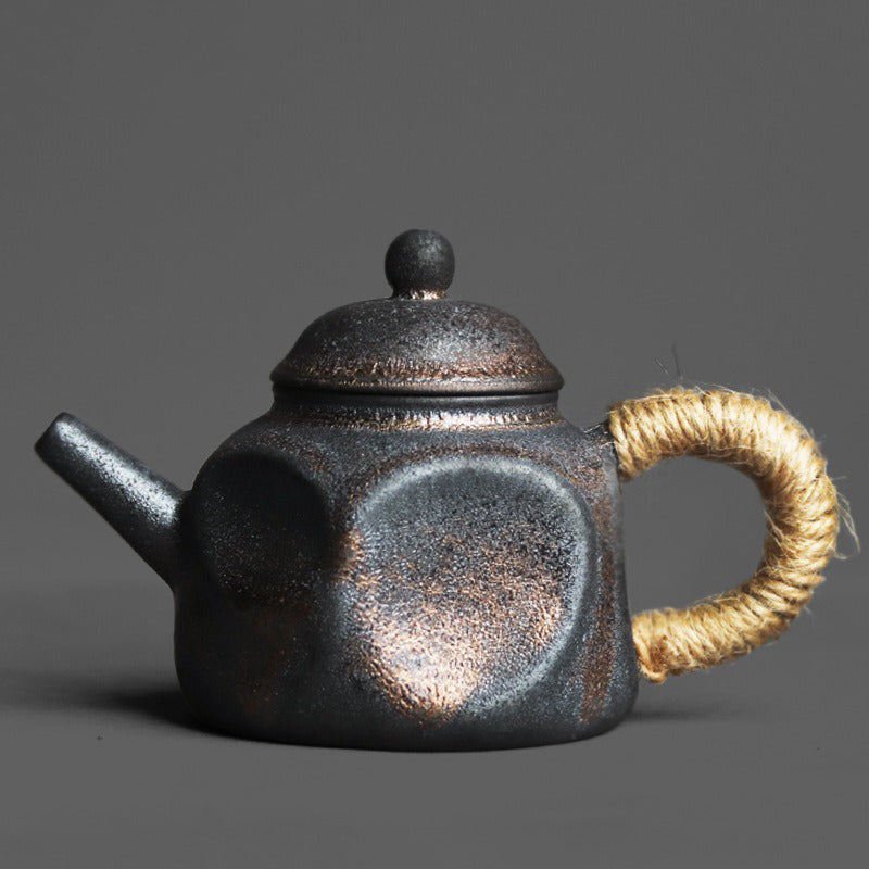 Handmade Japanese Coarse Pottery Dent Teapot - Traditional Brown Ceramic Teapot for Loose Leaf Tea - Perfect for Japanese Tea Ceremony & Home Tea Brewing