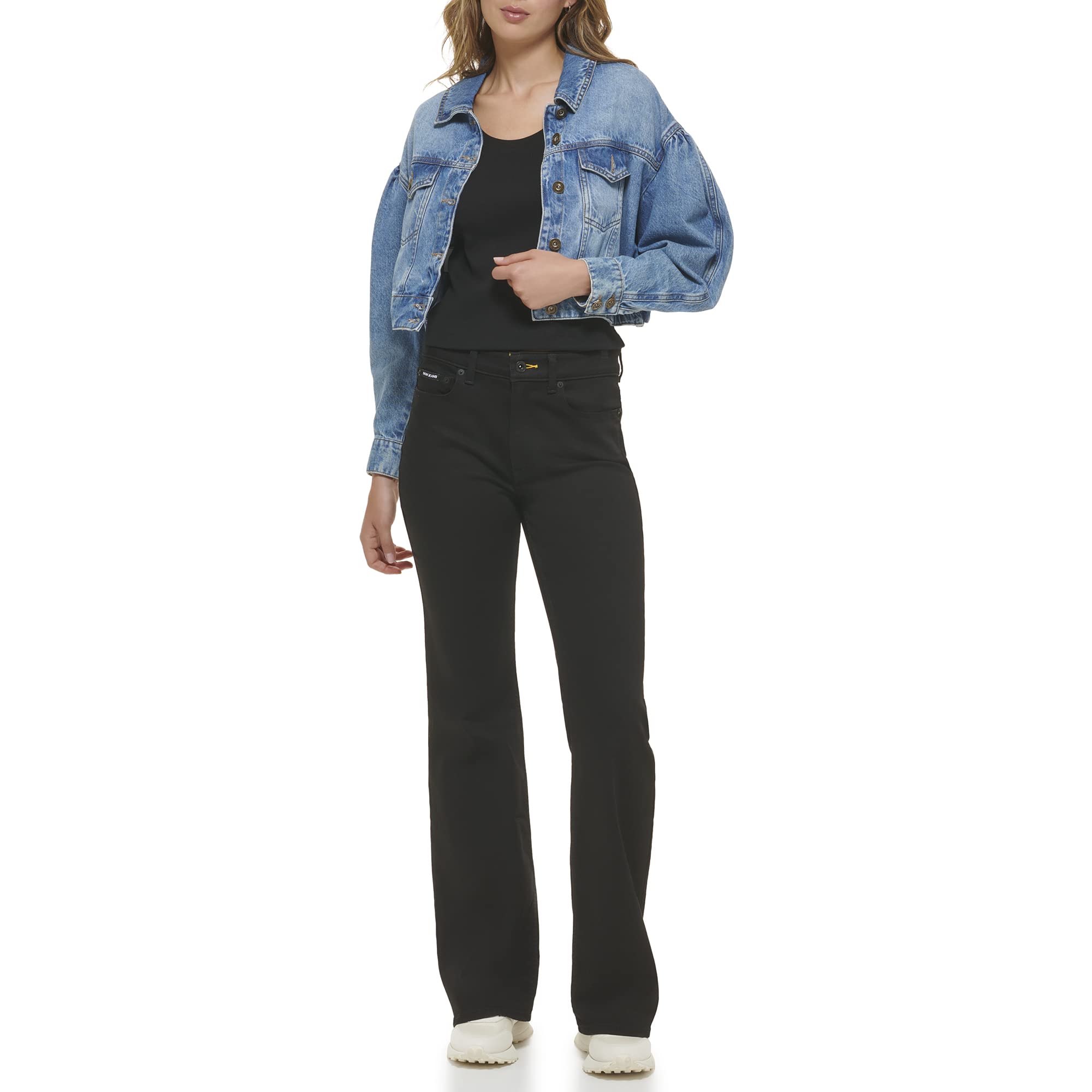 DKNY Women's Denim Cropped Jacket - Stylish Distressed Denim Jacket for Women | Perfect for Casual Outfits, Layering & Spring/Fall Fashion