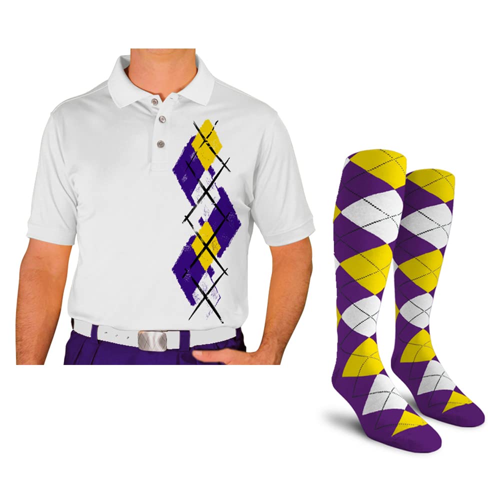 Men's Dry Fit Short Sleeve Graphic Golf Polo Shirt with Socks - Argyle Paradise (5A-5Z) | Moisture-Wicking Performance Top for Golf, Tennis & Casual Wear