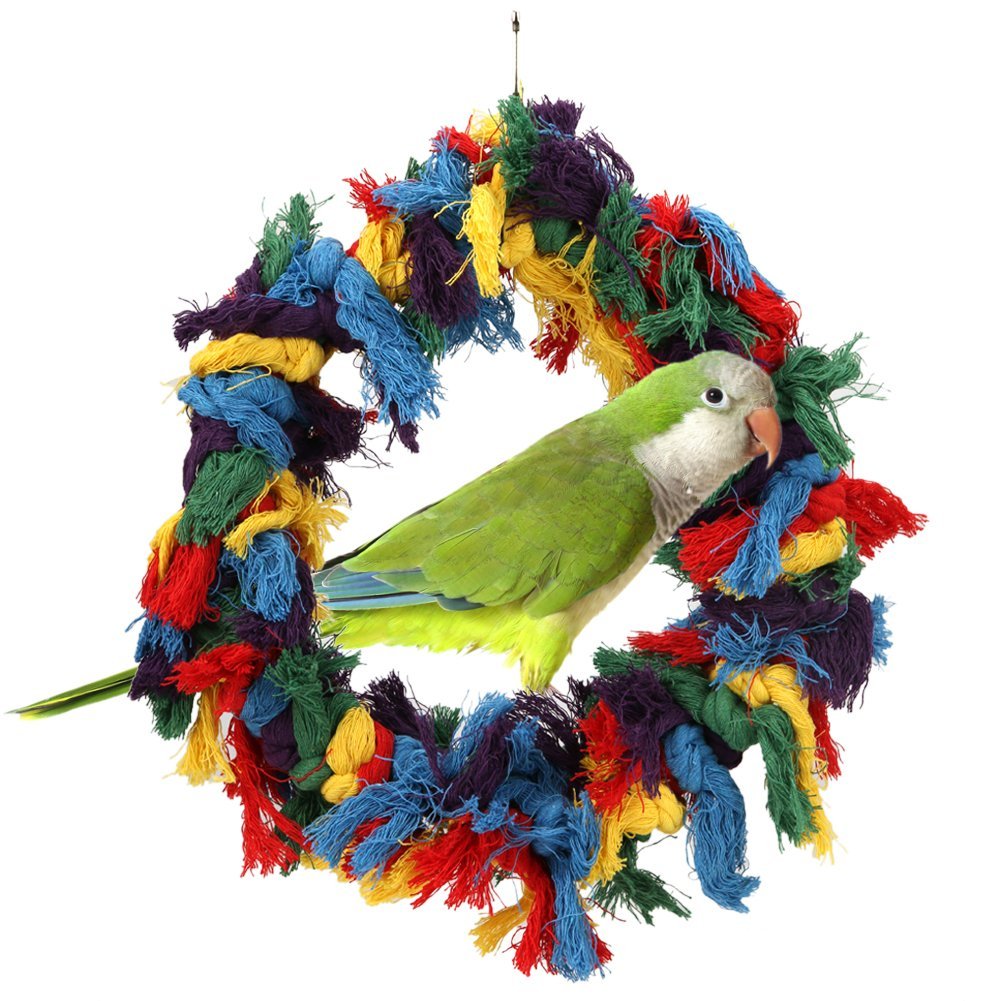 Colorful Cotton Rope with Bells - Hanging Bite Toy & Bird Swing for Small & Medium Birds | Preening Grooming Ropes for Parakeets, Cockatiels, Lovebirds | Cage Accessories & Enrichment Activity Toy