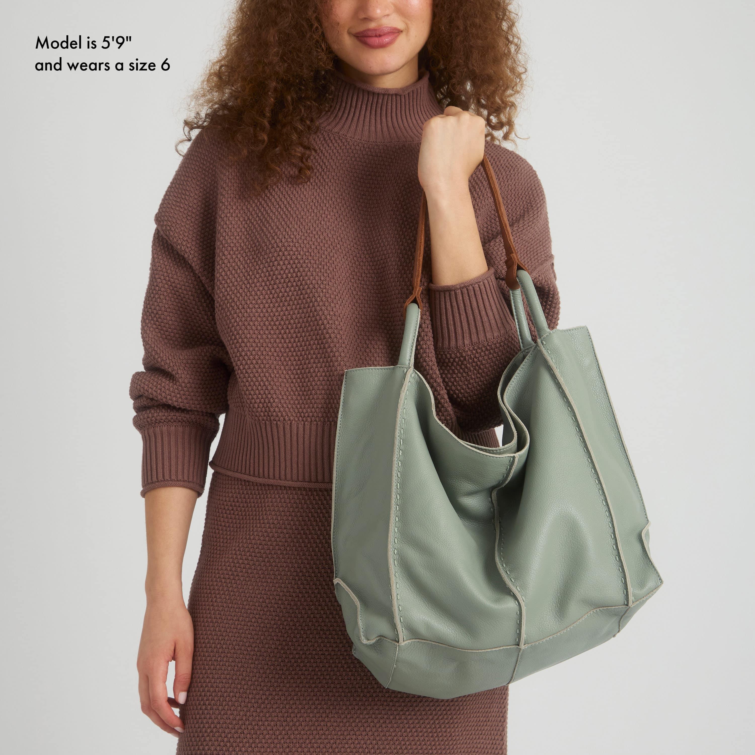 Los Feliz Large Leather Tote Bag - Premium Meadow Green Handbag for Women - Perfect for Work, Travel, and Everyday Use
