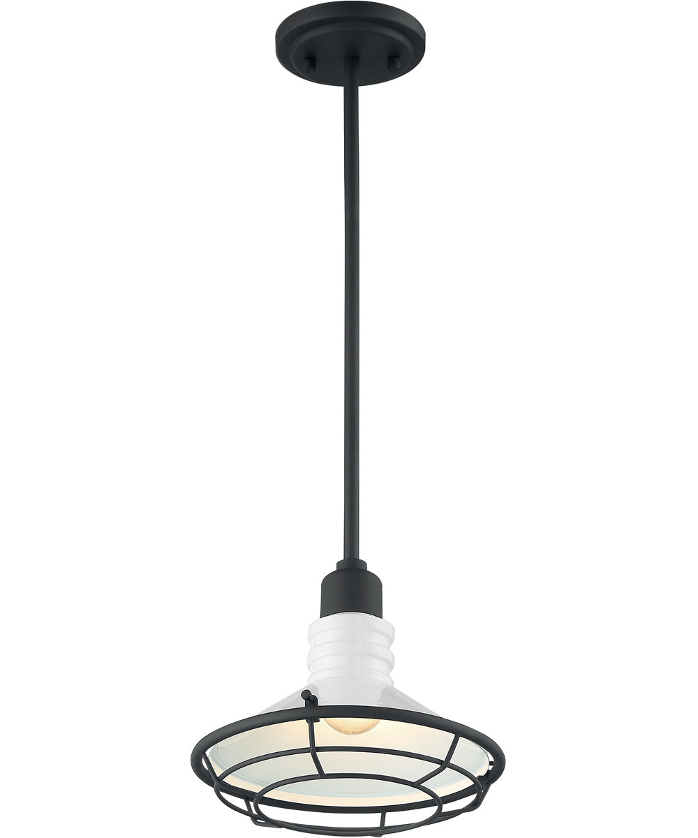 10W Blue Harbor 1-Light Pendant Light Fixture - Gloss White with Black Accents - Perfect for Kitchen Island, Dining Room, or Entryway Lighting
