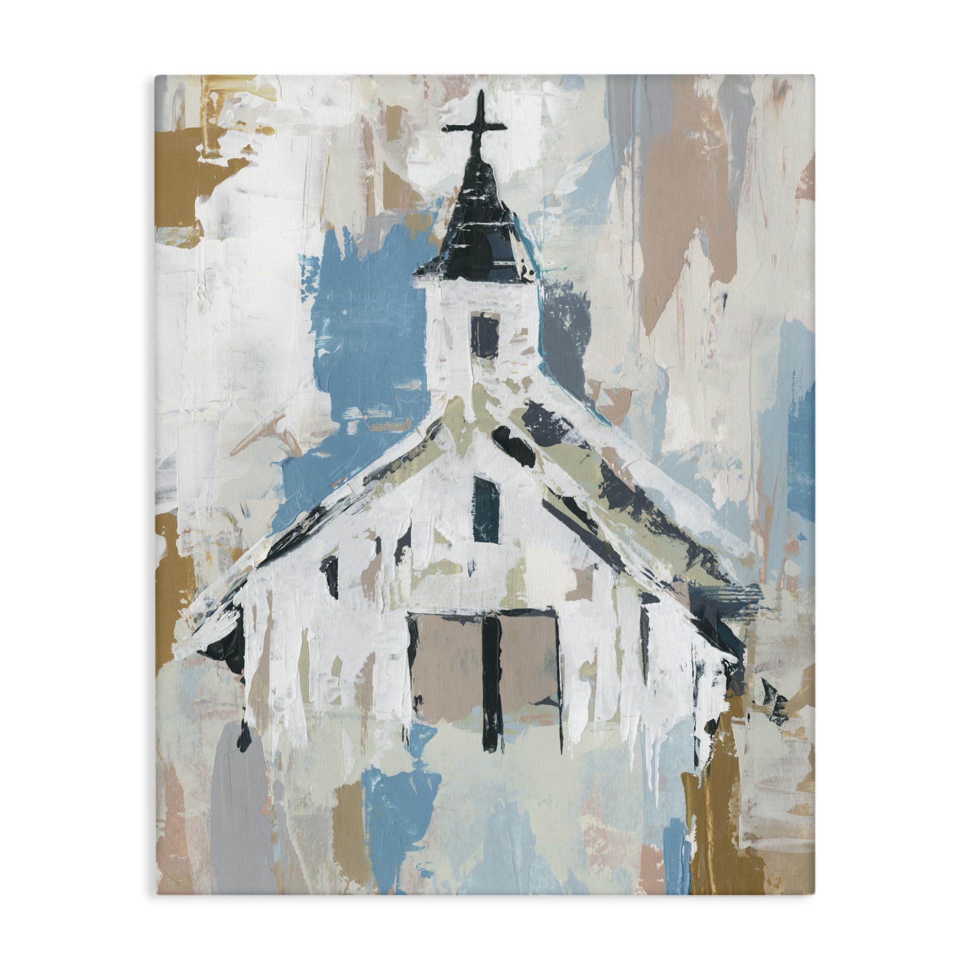 Stupell Industries Distressed Country Church House Abstract Pattern Wall Art - Rustic Farmhouse Decor for Living Room, Bedroom & Office