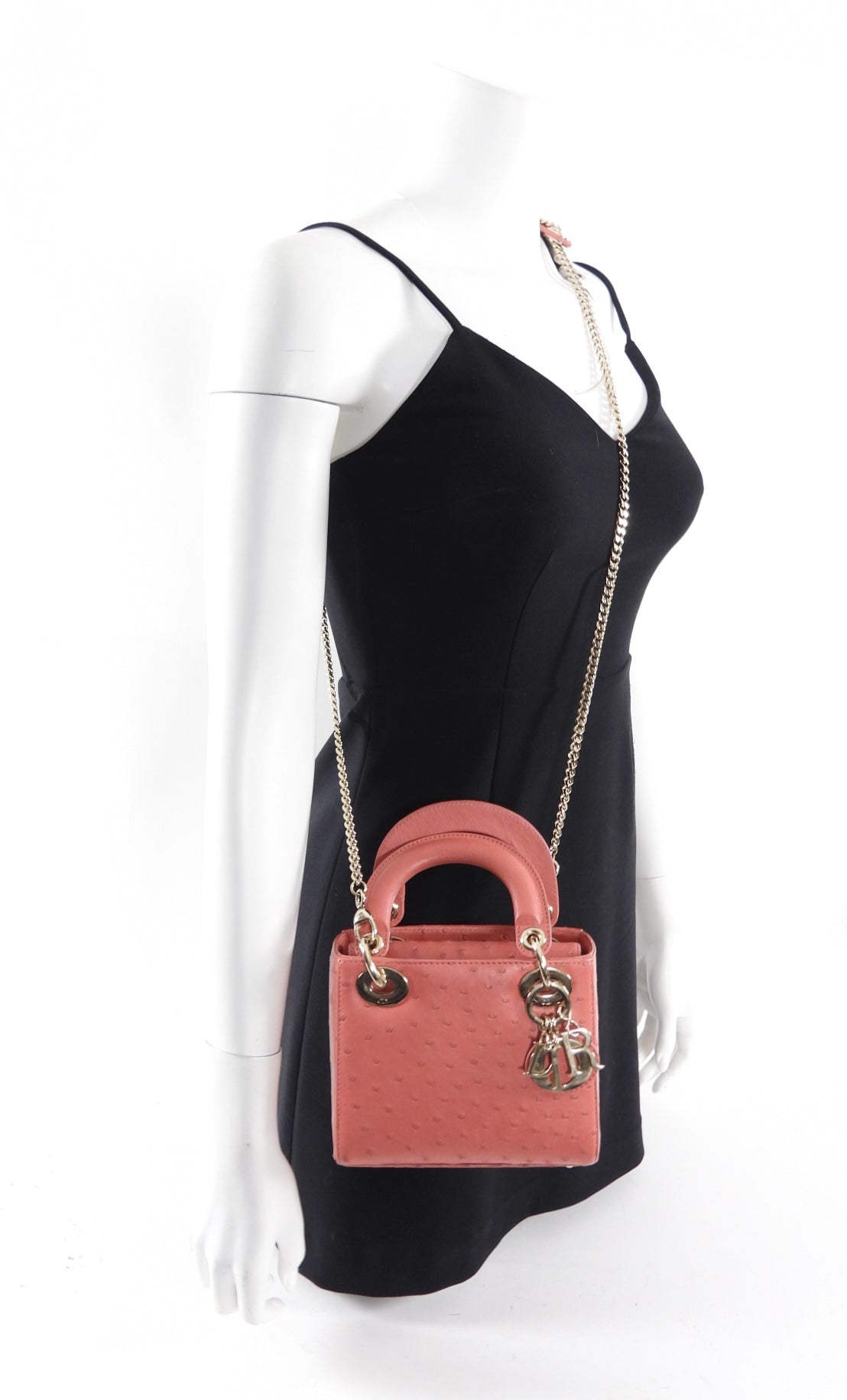 Christian Dior Lady Dior Mini Bag in Pink Ostrich Leather - Luxury Crossbody Purse for Women, Perfect for Evening Parties & Special Occasions