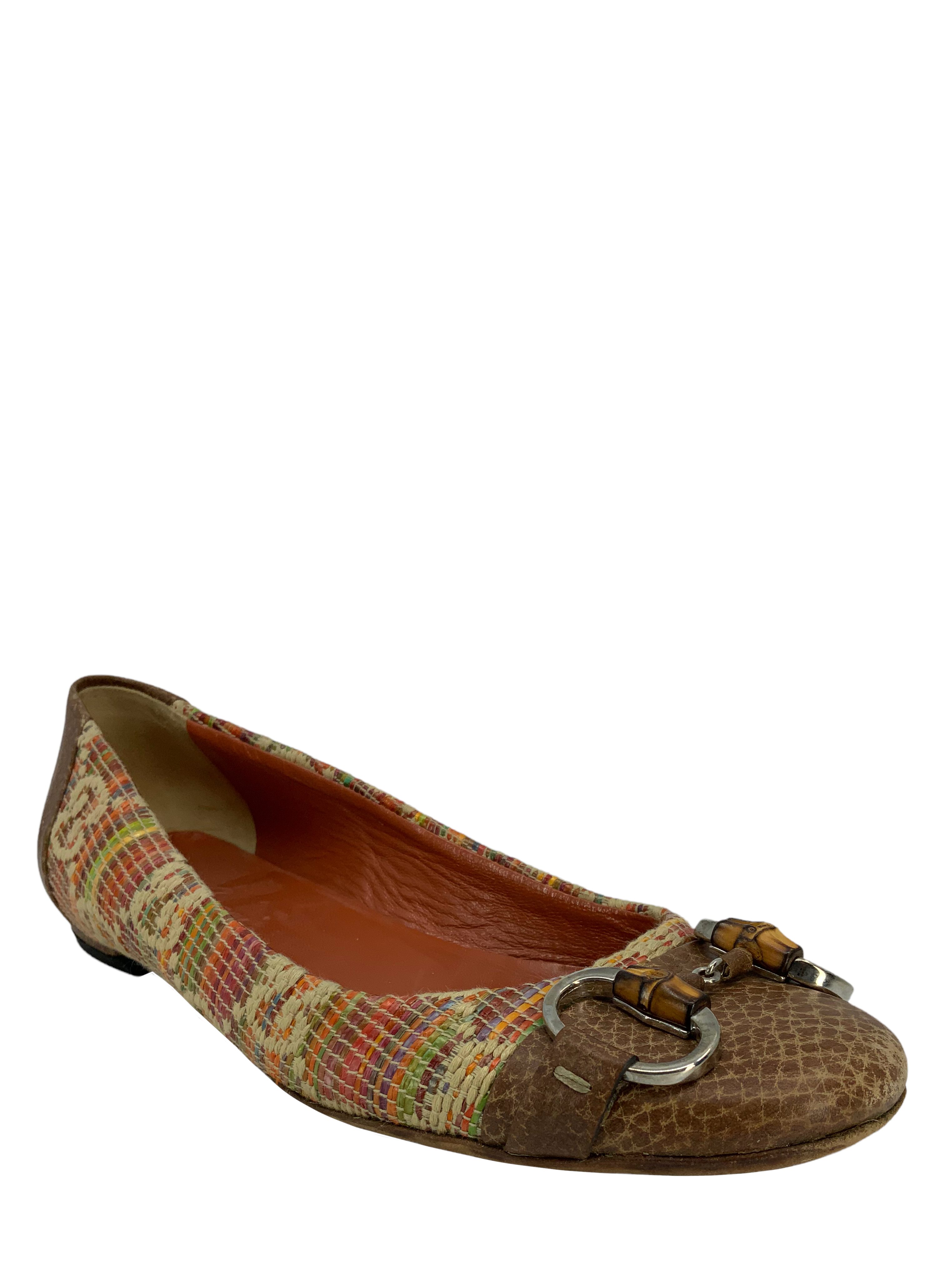 Gucci Vintage GG Straw Bamboo Horsebit Ballet Flats Women's Size 5.5 - Comfortable & Stylish for Casual Outings, Summer Weddings & Beach Vacations
