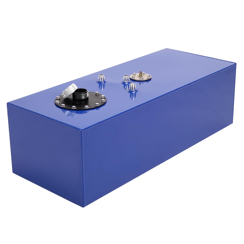 Autoforever 15 Gallon Aluminum Fuel Cell with Top-Feed Design - Polished Finish, Oil Level Sender, Blue - Ideal for Race Cars & Drift Vehicles