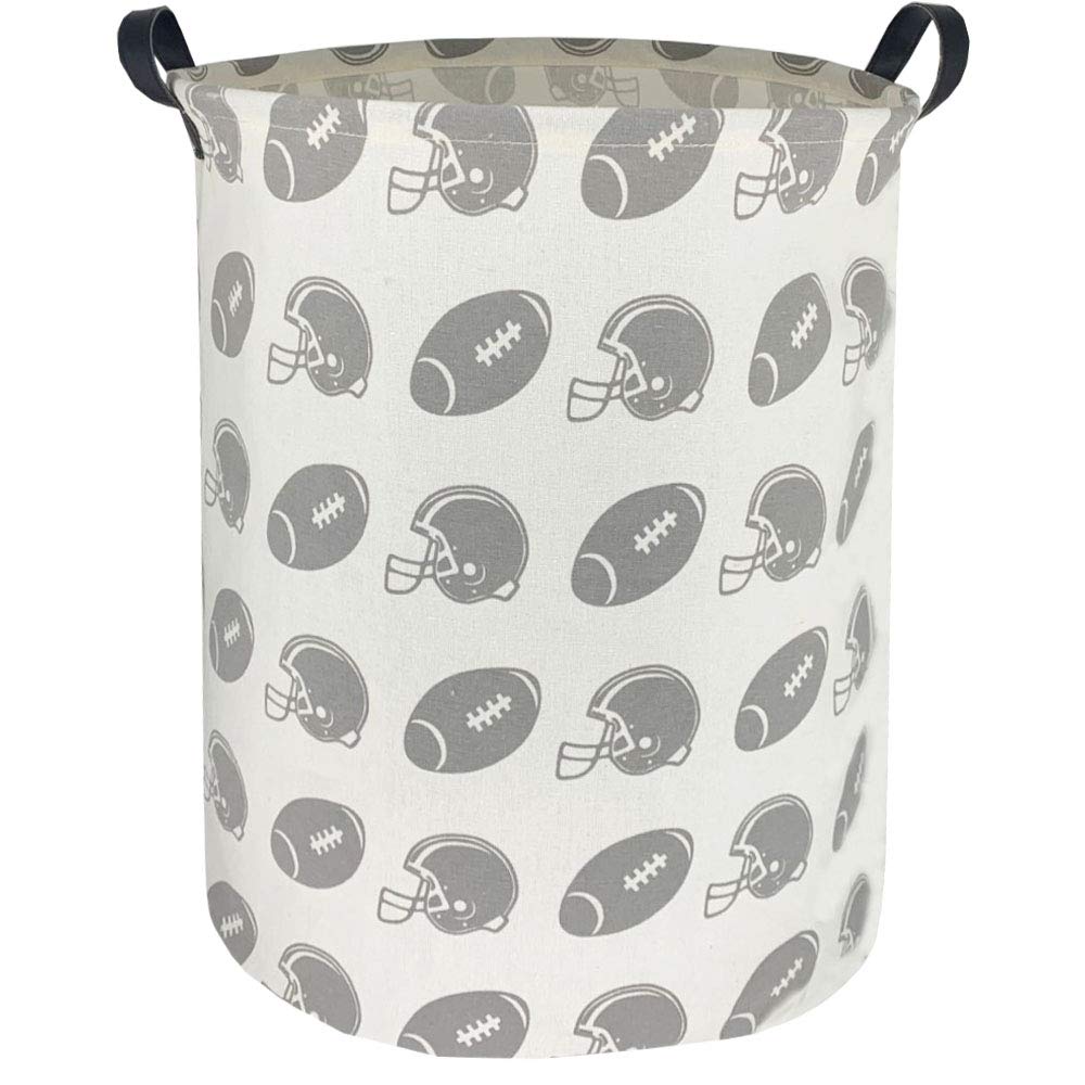 Sanjiaofen Large Collapsible Storage Bins - Canvas Fabric Laundry Basket & Toy Organizer for Home & Office | Space-Saving Home Decor (Helmet Football Design) | Perfect for Closet, Nursery & Playroom Organization