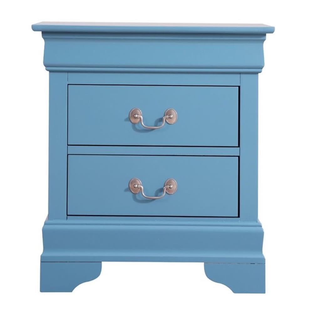 Glory Furniture Louis Phillipe 2-Drawer Nightstand in Teal - Modern Bedside Table for Bedroom, Guest Room & Nursery | Compact Storage with Smooth Gliding Drawers