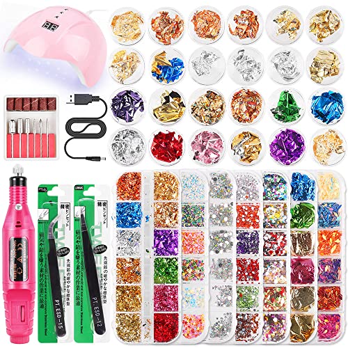 Professional Electric Nail Drill Kit with LED Nail Dryer Lamp - Acrylic Nail Art Set Includes 3D Rhinestones & Gems for Salon & Home Manicure - Perfect for DIY Nail Designs, Gel Polish Curing & Nail Extension