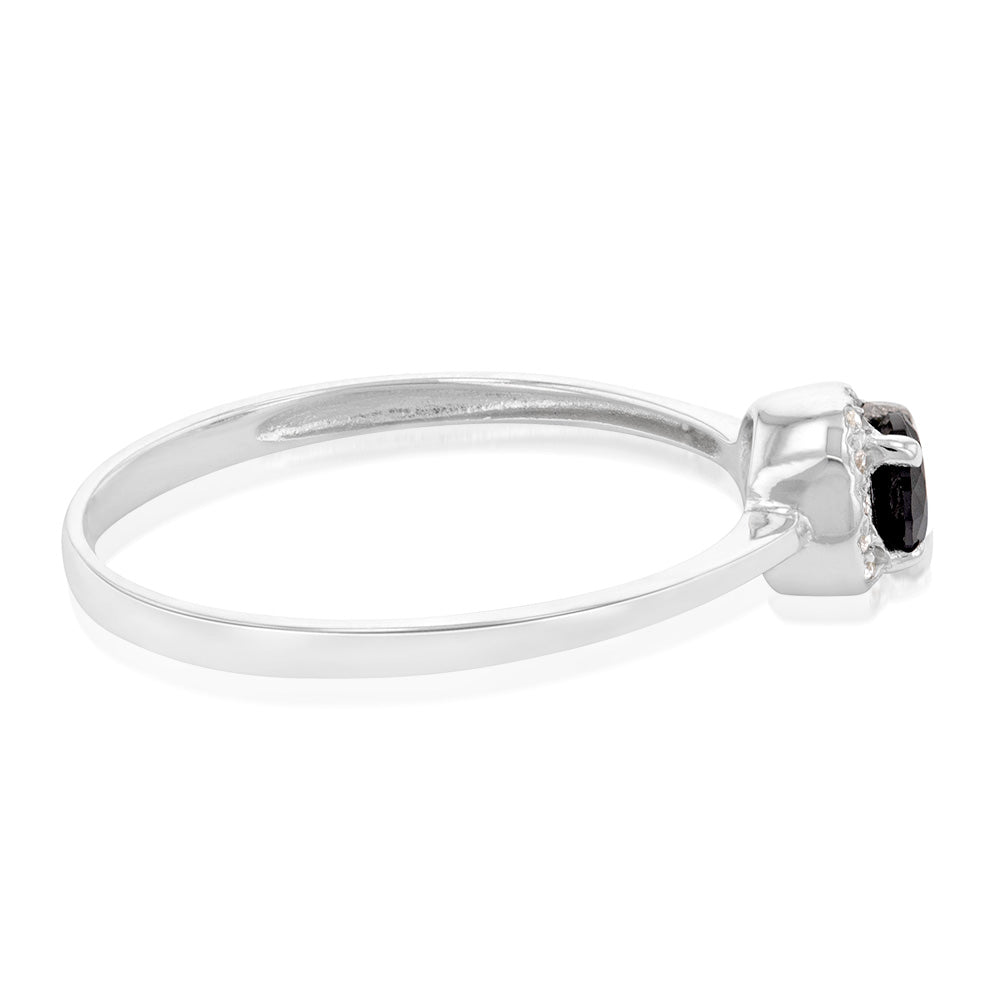 9ct White Gold Black Zirconia Halo Engagement Ring for Women - Elegant Wedding Band, Anniversary Gift & Promise Ring for Her