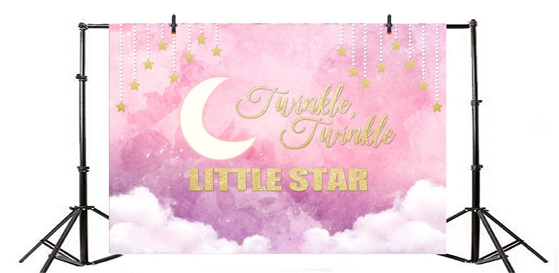 Twinkle Twinkle Little Star Baby Shower Backdrop - 8x6ft Pink Moon & Clouds Photography Background for Birthday Party, Cake Table Decor, Baby Girl Photo Studio Props (Vinyl) | Perfect for Newborn Photos, First Birthday & Nursery Decorations