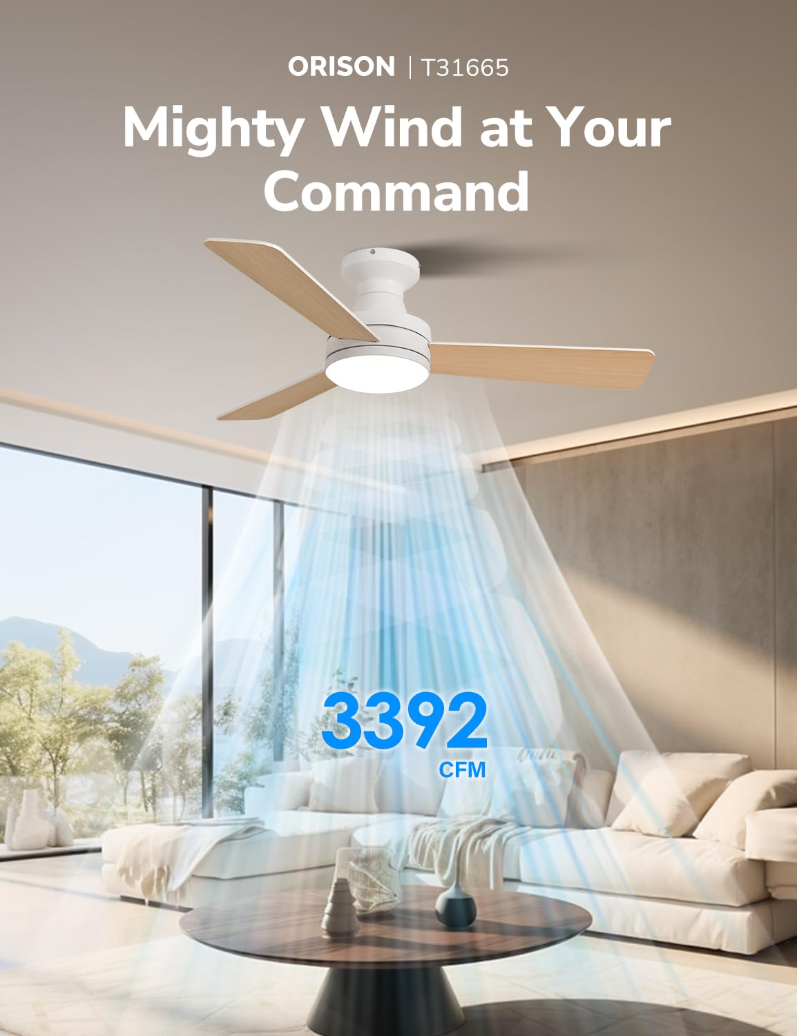 42-Inch Low Profile Flush Mount Ceiling Fan with Lights - RGB Backlight, Dimmable Lighting, 6 Speeds & 3 Reversible Blades - Remote & App Control - White - Perfect for Bedroom, Living Room & Office Spaces