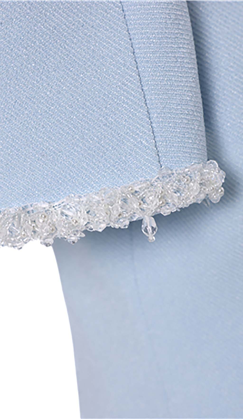 Sky Blue Crystal Trim Two Piece Set - Elegant Women's Outfit for Parties, Weddings & Special Occasions