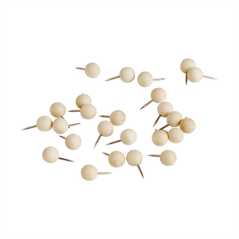 OYOY 25-Pack Wooden Push Pins for Cork Boards, Bulletin Boards & Office Notice Boards - Rustic Natural Wood Thumbtacks for Wall Decor, Memo Boards & DIY Projects