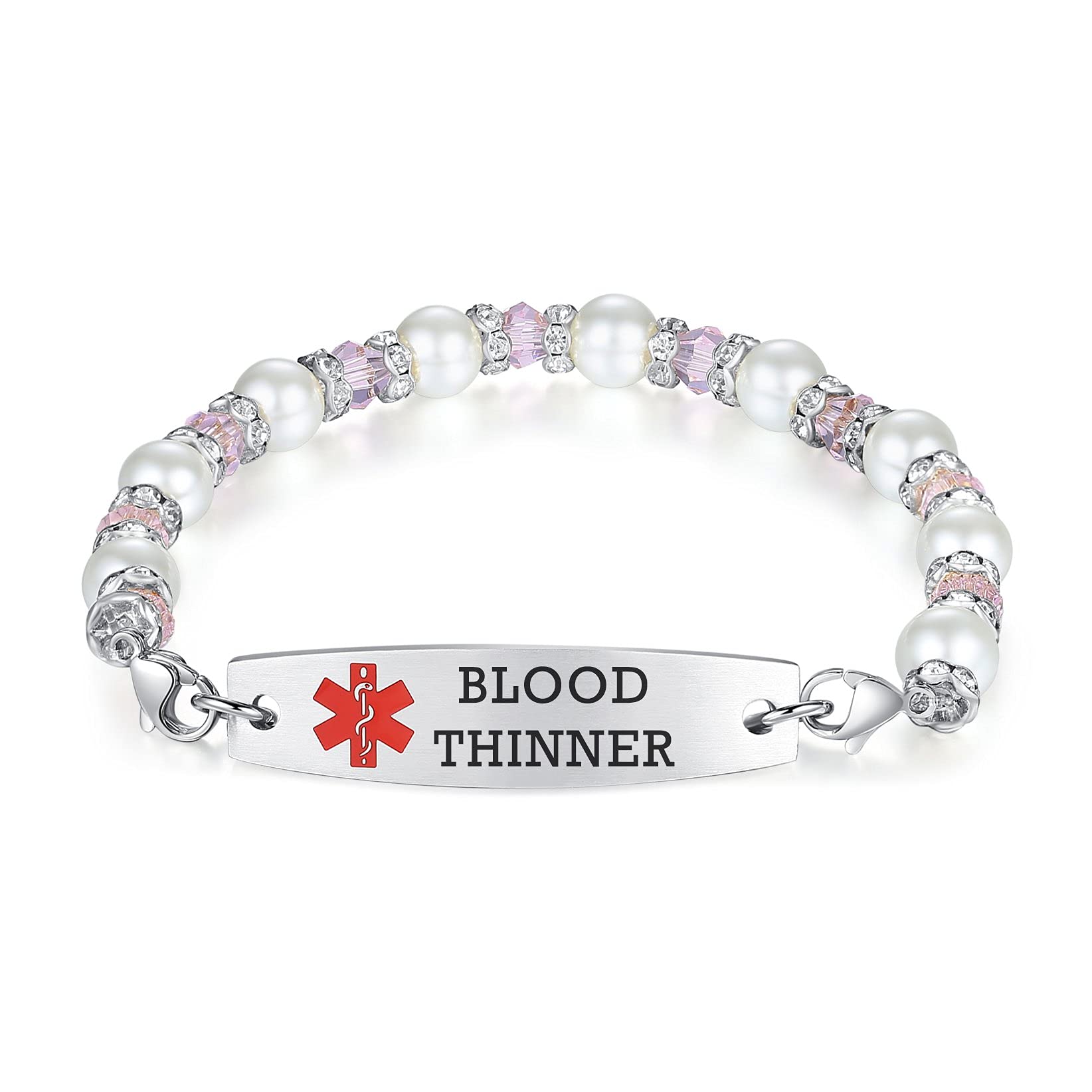 Customizable Medical ID Bracelets for Women - 7.5 Inch Interchangeable Beaded Alert Bracelet with Engraving | Perfect for Diabetes, Allergies & Emergency Medical Identification