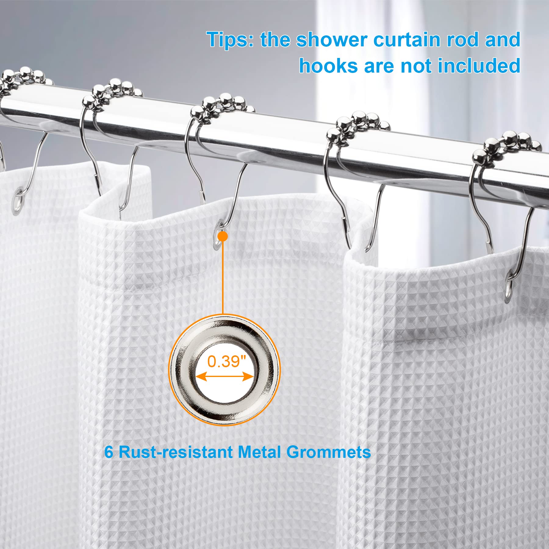 AmazerBath 36x72 Inch White Waffle Weave Shower Curtain - Premium Fabric Bathroom Stall Curtain for Hotels & Homes | Perfect for Standard Showers, Bathtubs & Spa-Like Bathrooms