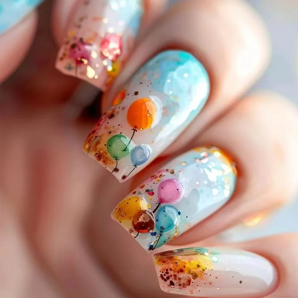 24Pcs Gold Foil Glitter Rose French Ballet Acrylic Fake Nails - Elegant Press on Nails with Floral Design for Women, Perfect for Parties, Weddings & Special Occasions