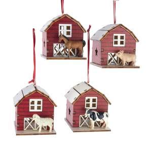 Kurt Adler Laser-Cut Barn with Animals Christmas Ornament - Handcrafted Holiday Decor for Tree, Gift, or Home Decoration (Assortment)