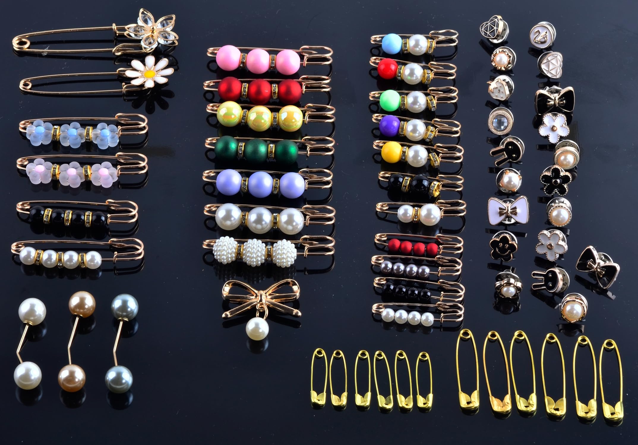 60pcs Fashion Brooch Pins for Women - Pearl Charms for Clothing & Hats