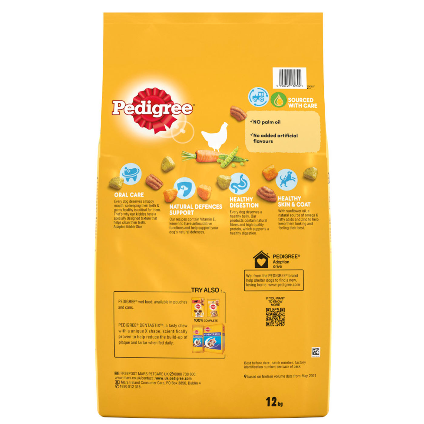 Pedigree Adult Dry Dog Food with Chicken & Vegetables - 12KG Bag | High Protein & Balanced Nutrition for Healthy Adult Dogs | Perfect for Daily Feeding & Training Rewards