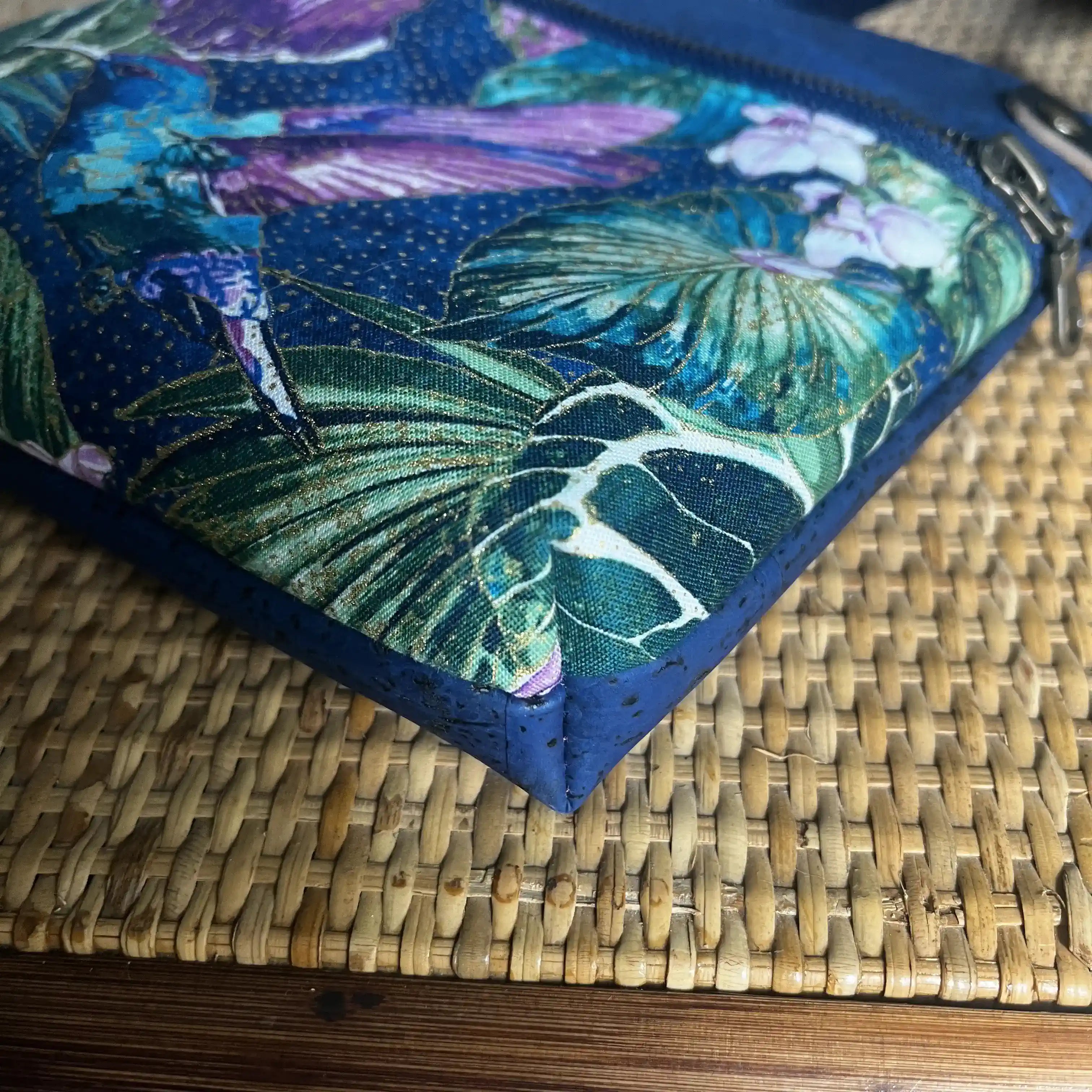 Izzy's Mom Cross Body Bag (Medium) - Cork Blue Hummingbird Print & Brushed Antique Leather | Stylish Women's Shoulder Purse for Daily Use, Travel & Shopping