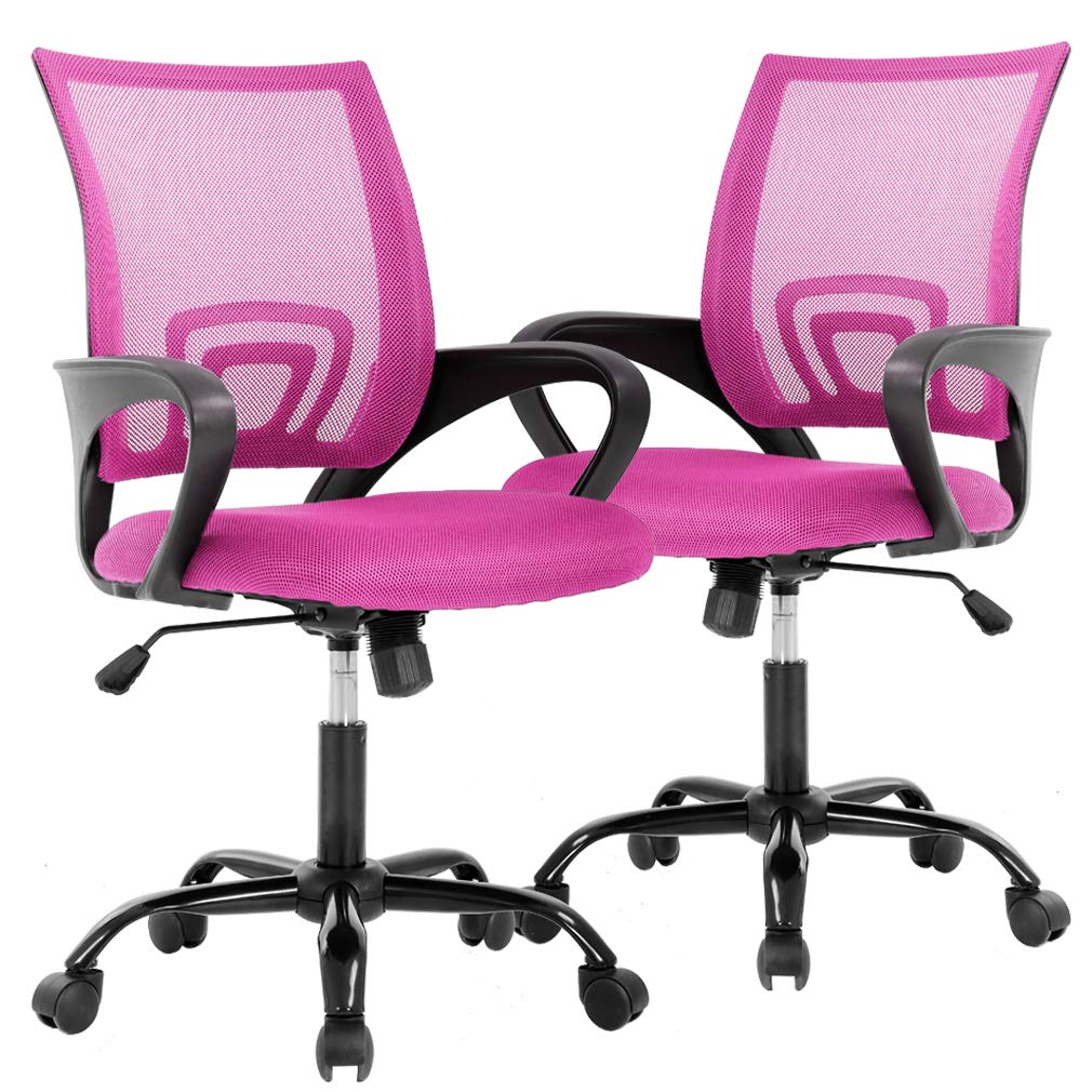 Ergonomic Mesh Office Chair with Mid Back Support - 2 Pack Pink Rolling Task Chairs for Adults | Perfect for Home Office, Gaming & Workspace Comfort