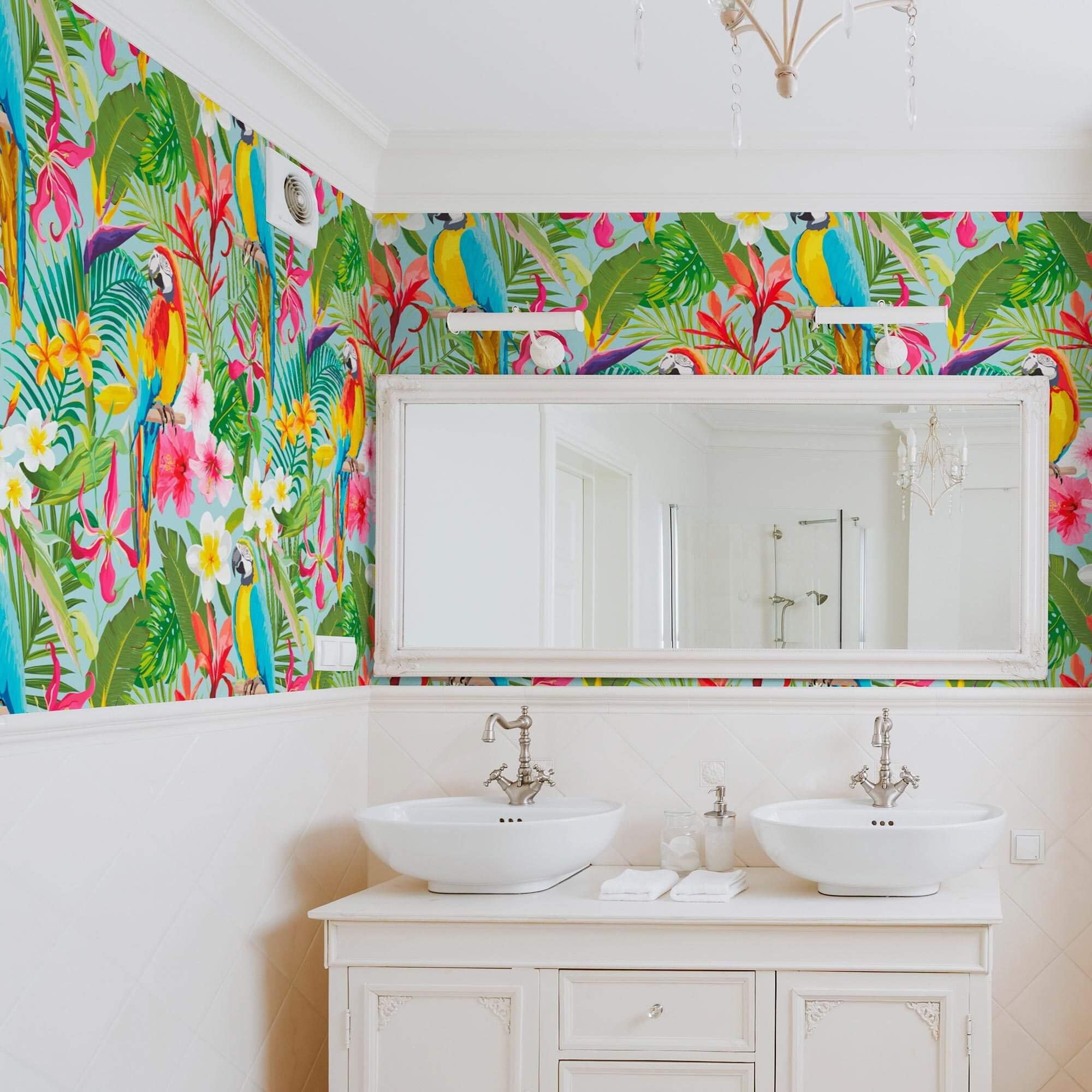 Green and Blue Tropical Floral Peel and Stick Removable Wallpaper - Self-Adhesive Decorative Wall Covering for Bedroom, Living Room, Nursery - Easy to Apply and Remove