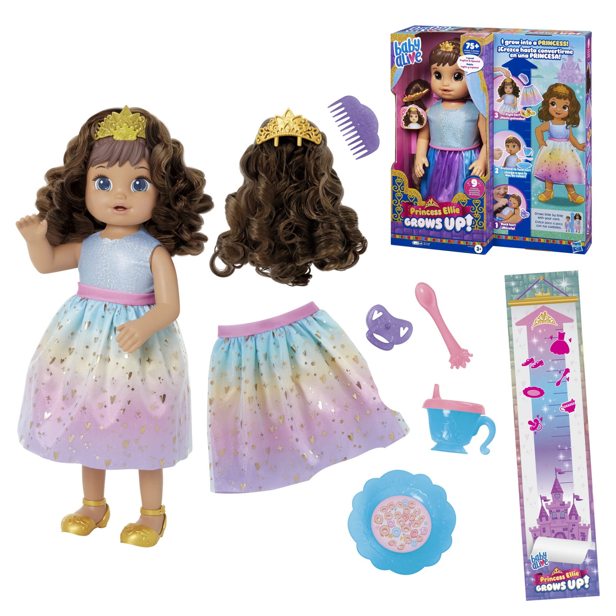 Baby Alive Princess Ellie Grows Up! Interactive Doll with Brown Hair & Accessories - 18