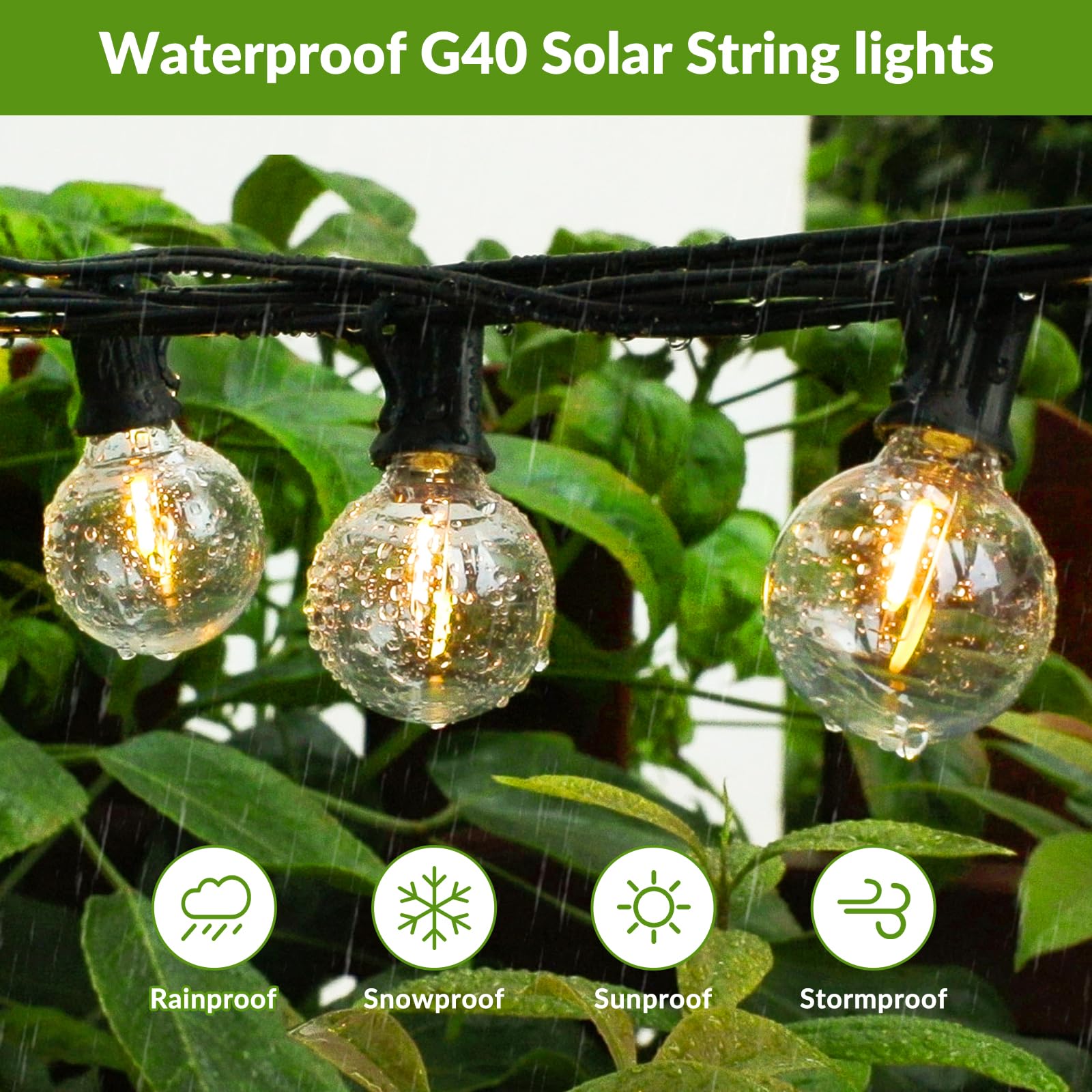 50FT Solar String Lights Outdoor Waterproof - 27 G40 Shatterproof E12 Bulbs, 2700K Warm White LED Solar Powered Lights for Patio, Garden, Backyard, Porch Decor | Perfect for Parties, Weddings & Outdoor Gatherings