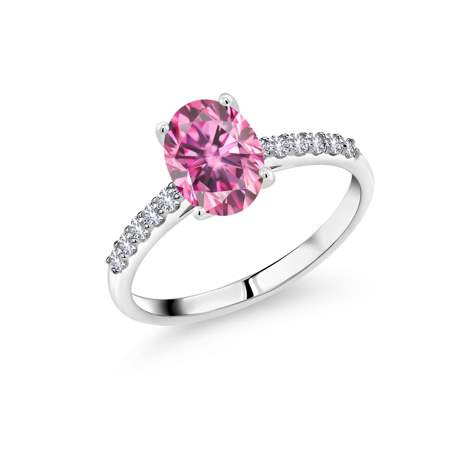 10K White Gold Oval Pink Moissanite & Sapphire Ring (1.56 CTTW) - Elegant Wedding Band, Anniversary Gift for Her, Engagement Jewelry