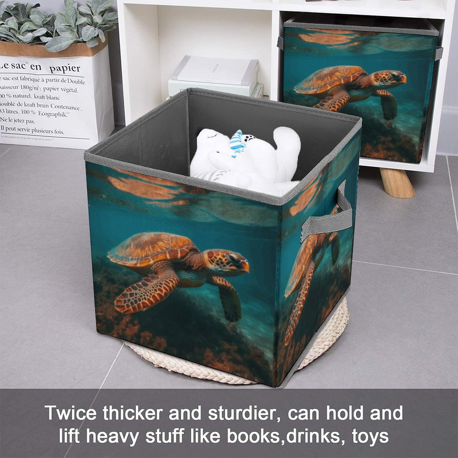 Collapsible Turtle Storage Bins with Handles - Organizing Baskets for Home & Office