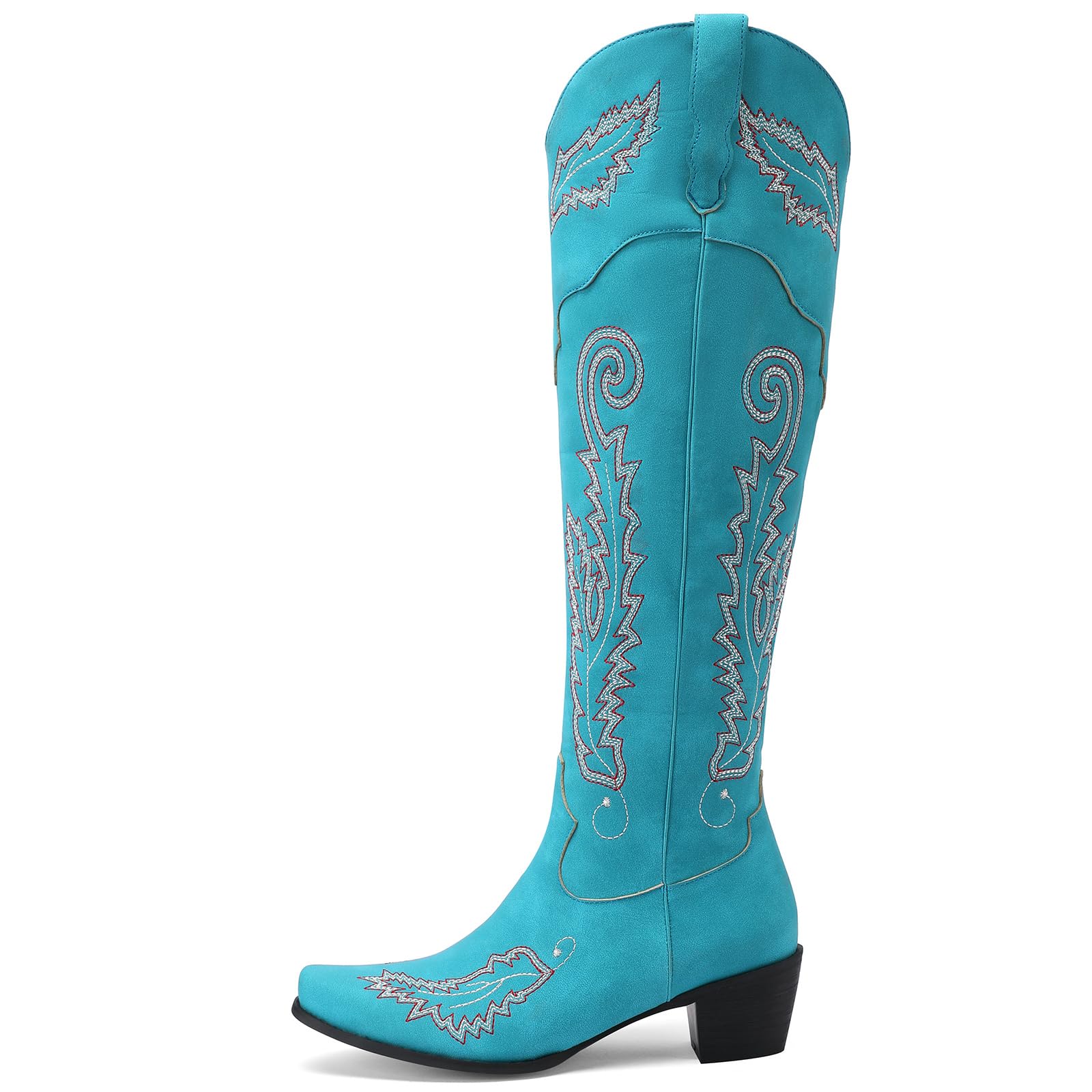 SaraIris Women's Black Cowboy Boots - Western Cowgirl Knee High Pull-On Boots with Pointed Toe | Country Style Fashion for Women | Perfect for Rodeo, Line Dancing & Casual Outfits
