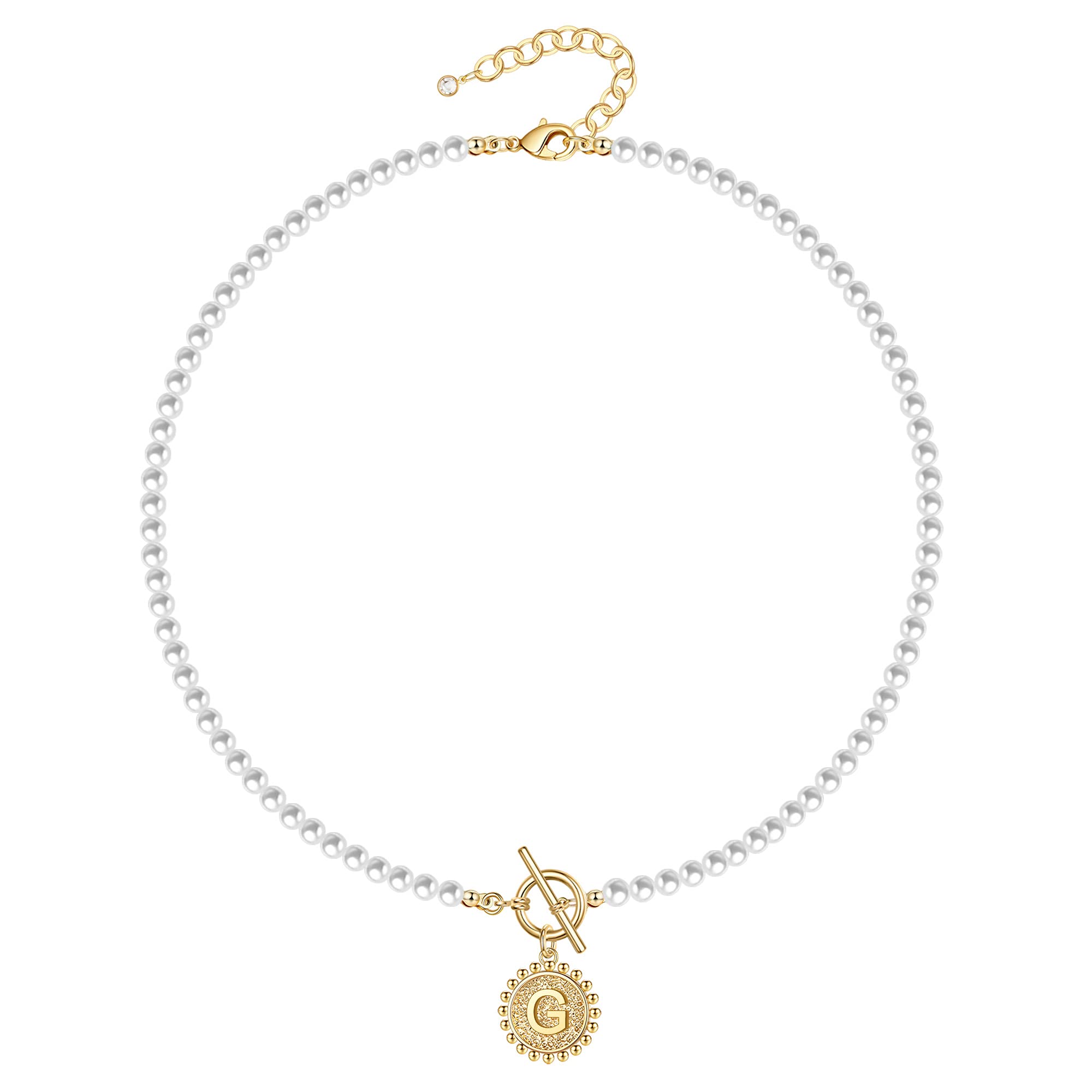 14K Gold Plated Initial G Pearl Choker Necklace for Women - Dainty Toggle Clasp, 4mm Simulated Pearl, Handmade Jewelry Gift (G) | Perfect for Date Nights, Weddings & Special Occasions