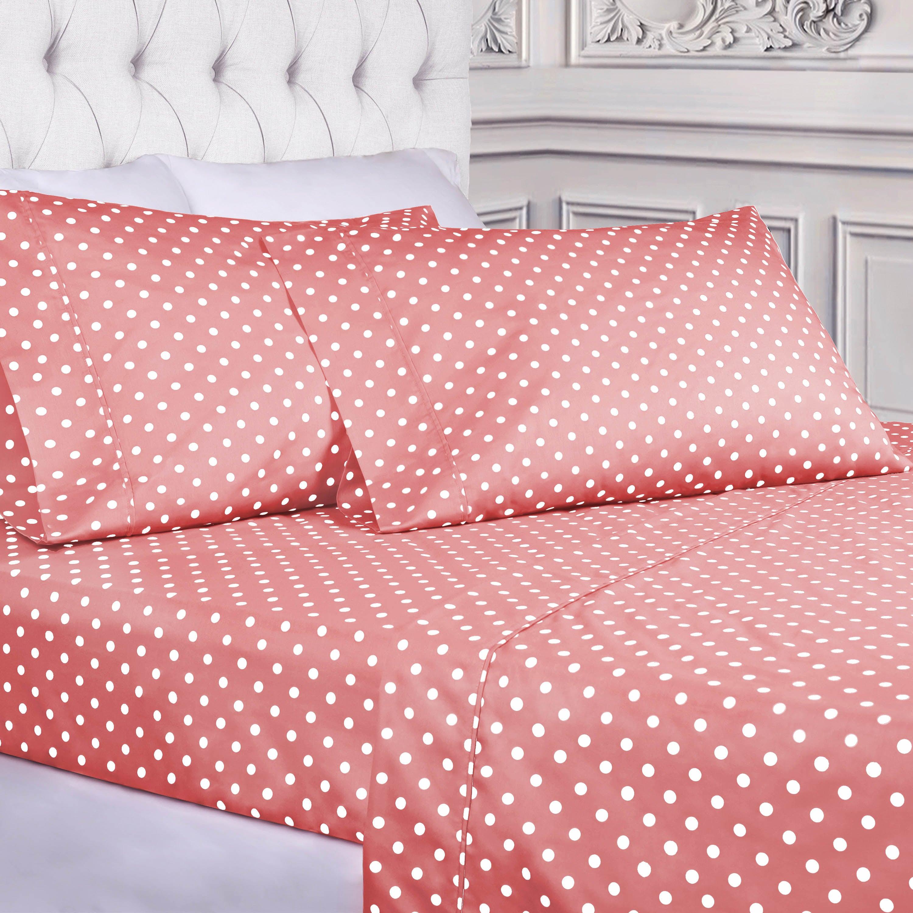 Polka Dot 600 Thread Count Cotton Blend Deep Pocket Sheet Set - Queen Size Bedding for Comfortable Sleep & Home Decor