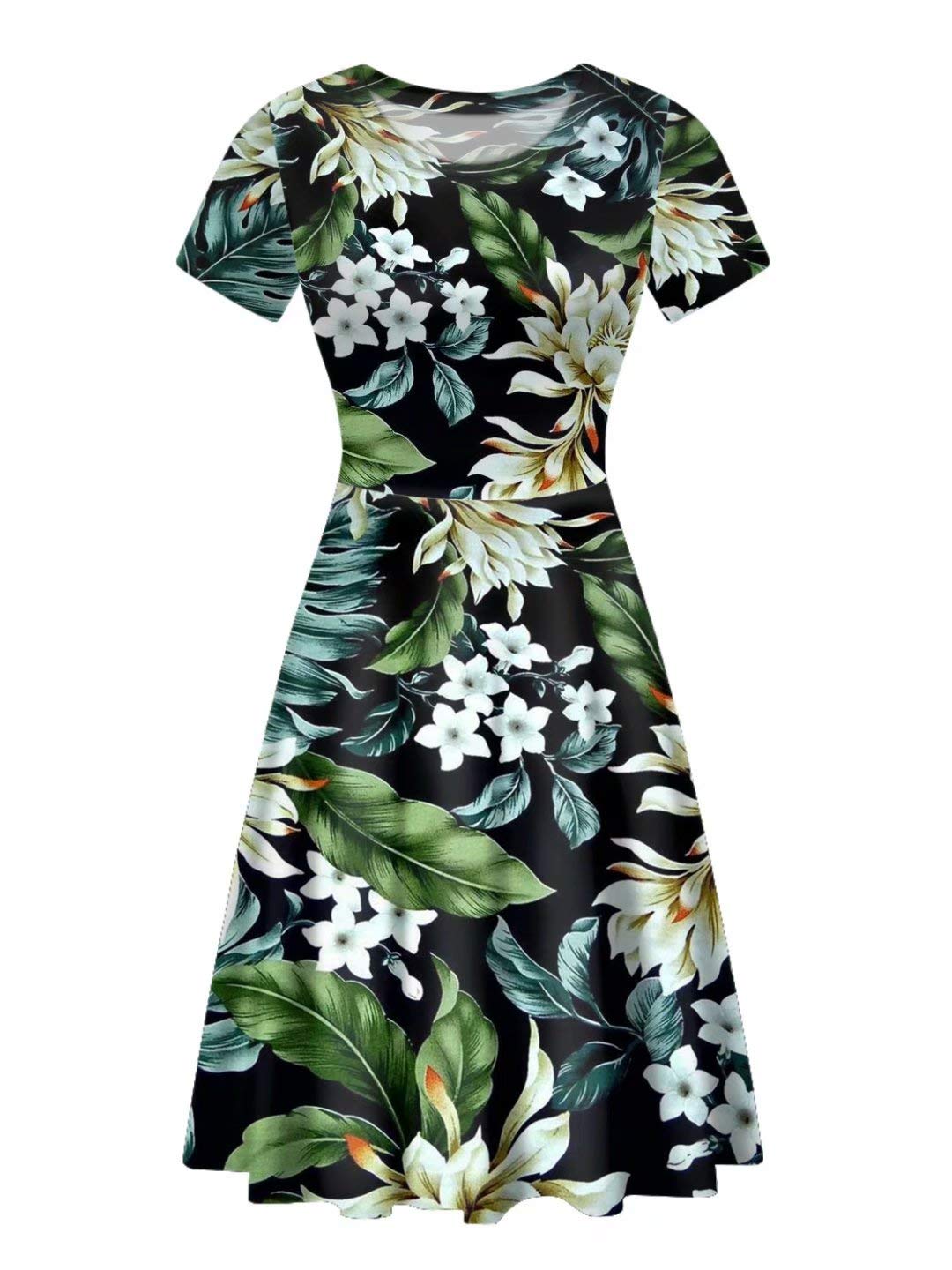 Advocator Women's Short Sleeve Summer Dress with Hawaiian Hibiscus Tropical Floral Print - Perfect for Beach Vacations, Pool Parties & Tropical Getaways