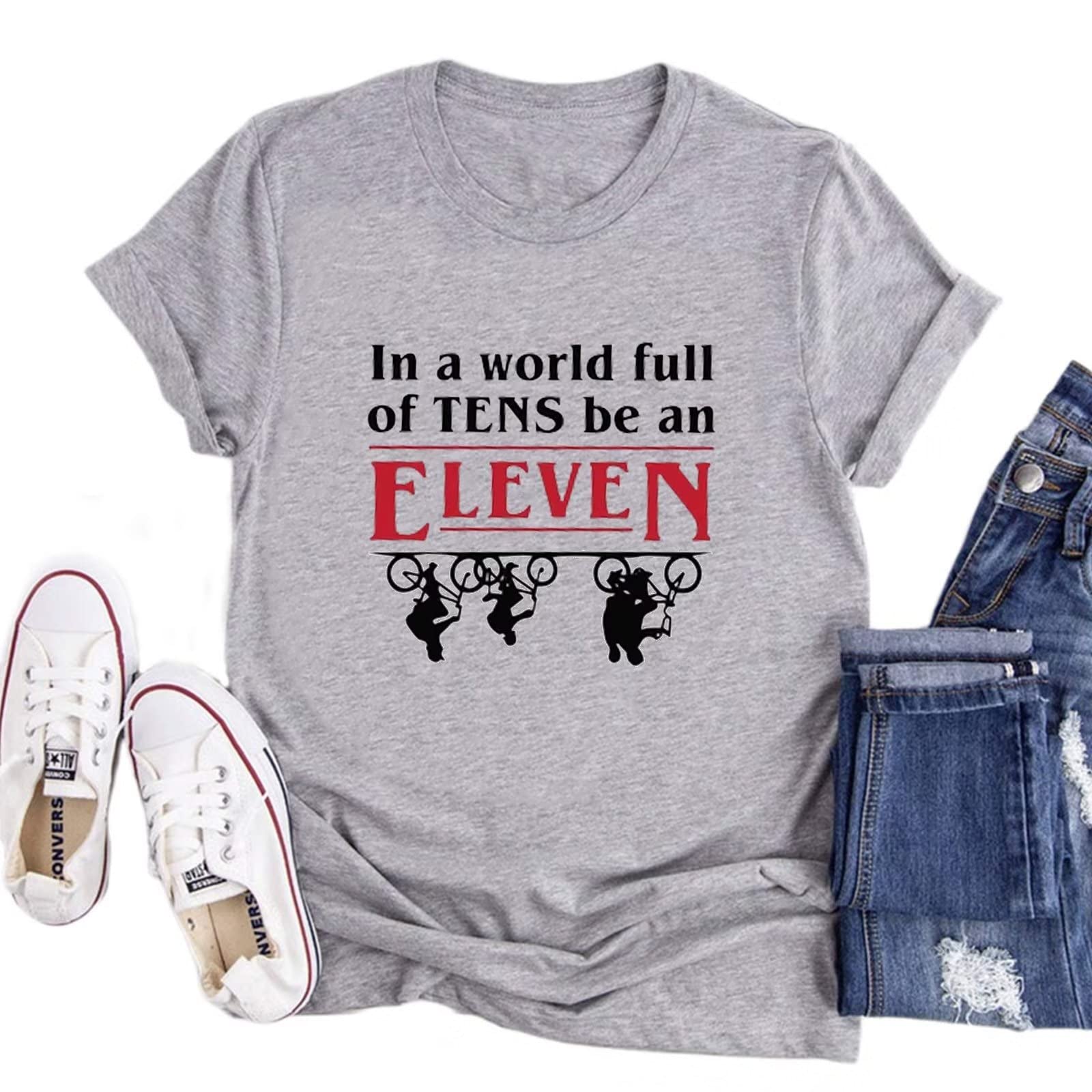 IVYRISE Vintage 90s Graphic Tee - Funny 'In A World Full of Tens Be an Eleven' Women's T-Shirt | Retro 1983 Inspired Casual Top for Everyday Wear & 90s Theme Parties