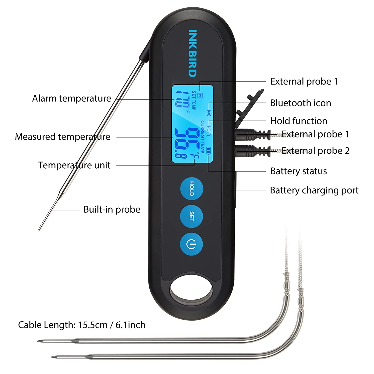 Instant Read Bluetooth Meat Thermometer IHT 2PB - Wireless Digital Cooking Thermometer for Grilling, Smoking, Baking & BBQ with Smartphone App