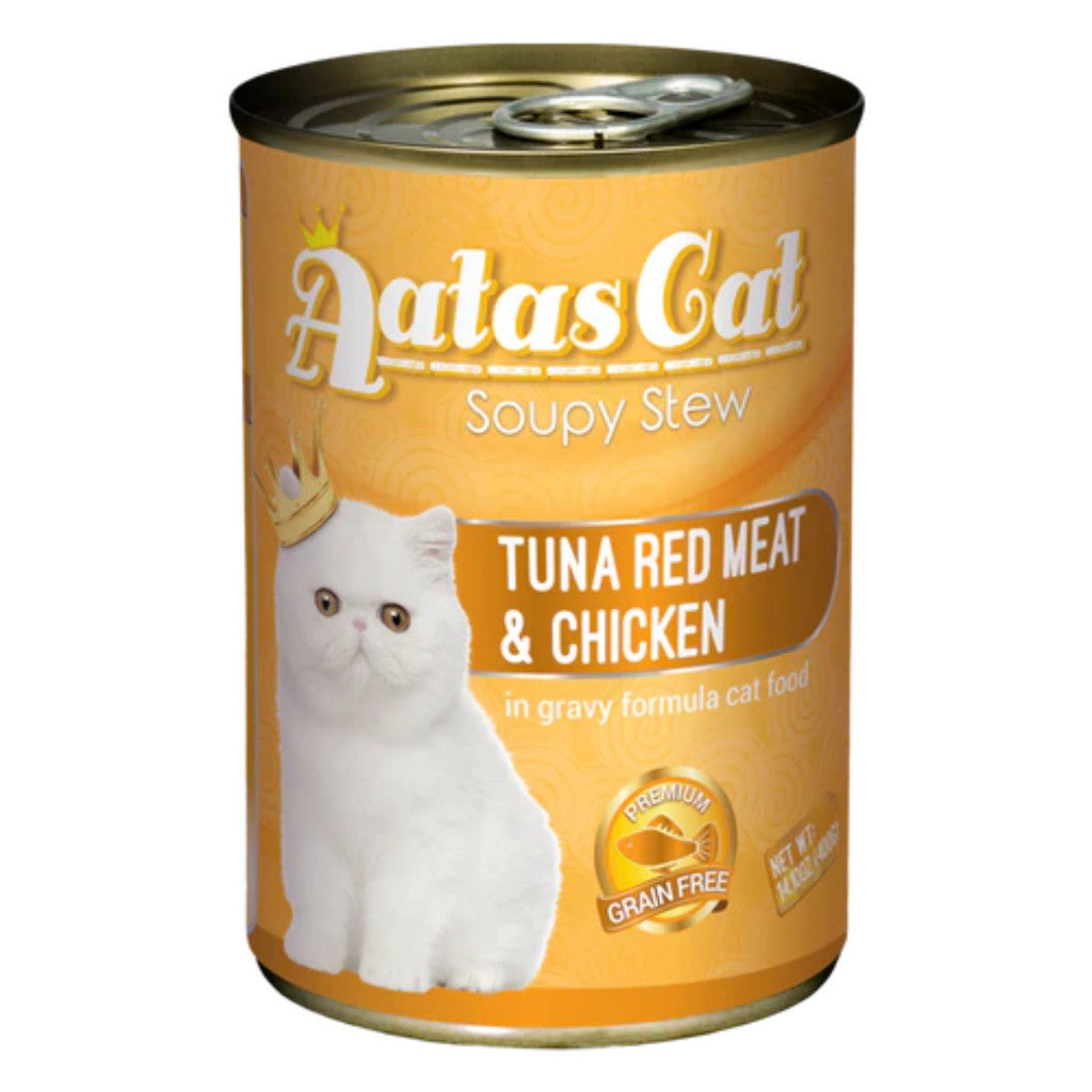 Premium Grain-Free Aatas Cat Soupy Stew with Tuna, Red Meat, Sardine, Chicken & Vegetables in Gravy - 400g Wet Cat Food for Adult & Senior Cats - Perfect for Picky Eaters & Mealtime Enrichment