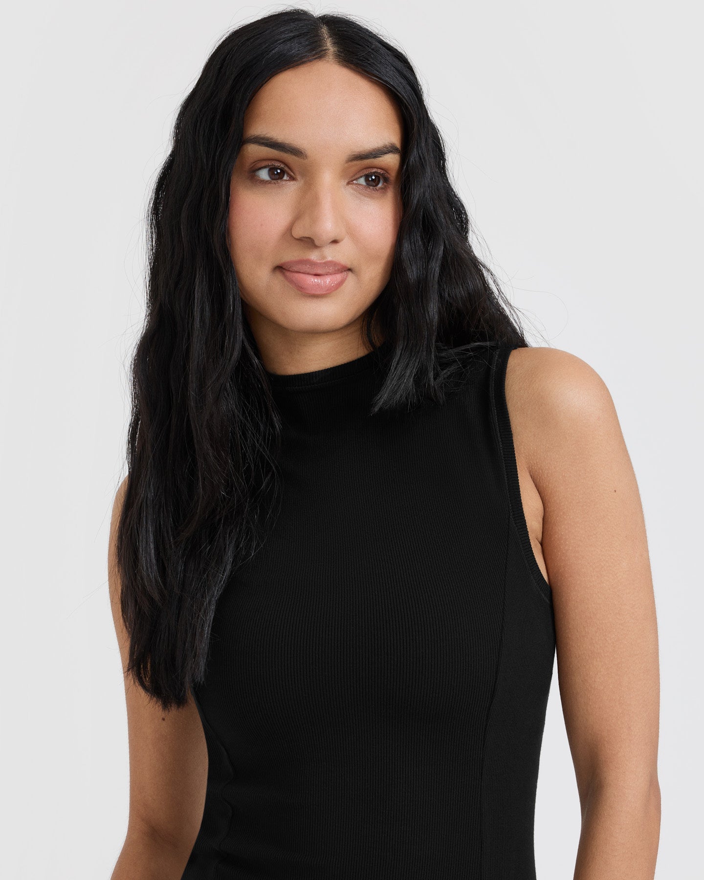 Mellow™ Rib Mock Neck Tank Top for Women - Black | Soft Stretch Comfort Fit | Perfect for Layering, Casual Wear & Everyday Outfits