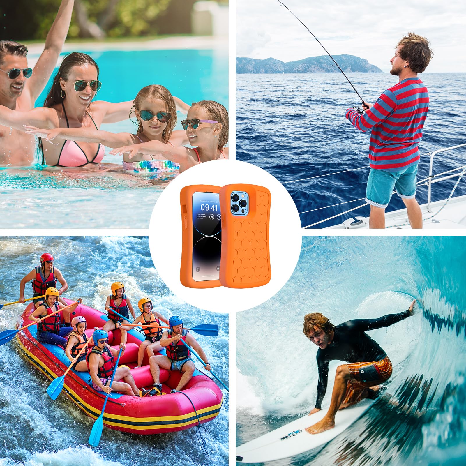 SUPFINE Floating Phone Case for iPhone 15/15 Pro/14/14 Pro/13/13 Pro/12/12 Pro - Waterproof EVA Foam Case with Dry Bag & Lanyard - 20FT Drop Protection - 6.1 Inch Orange - Perfect for Swimming, Boating, Beach & Outdoor Activities